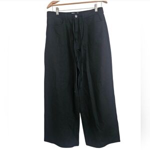 COS Wide Leg High Rise Black 100% Cotton Denim Trousers Tie Detail, Size 4